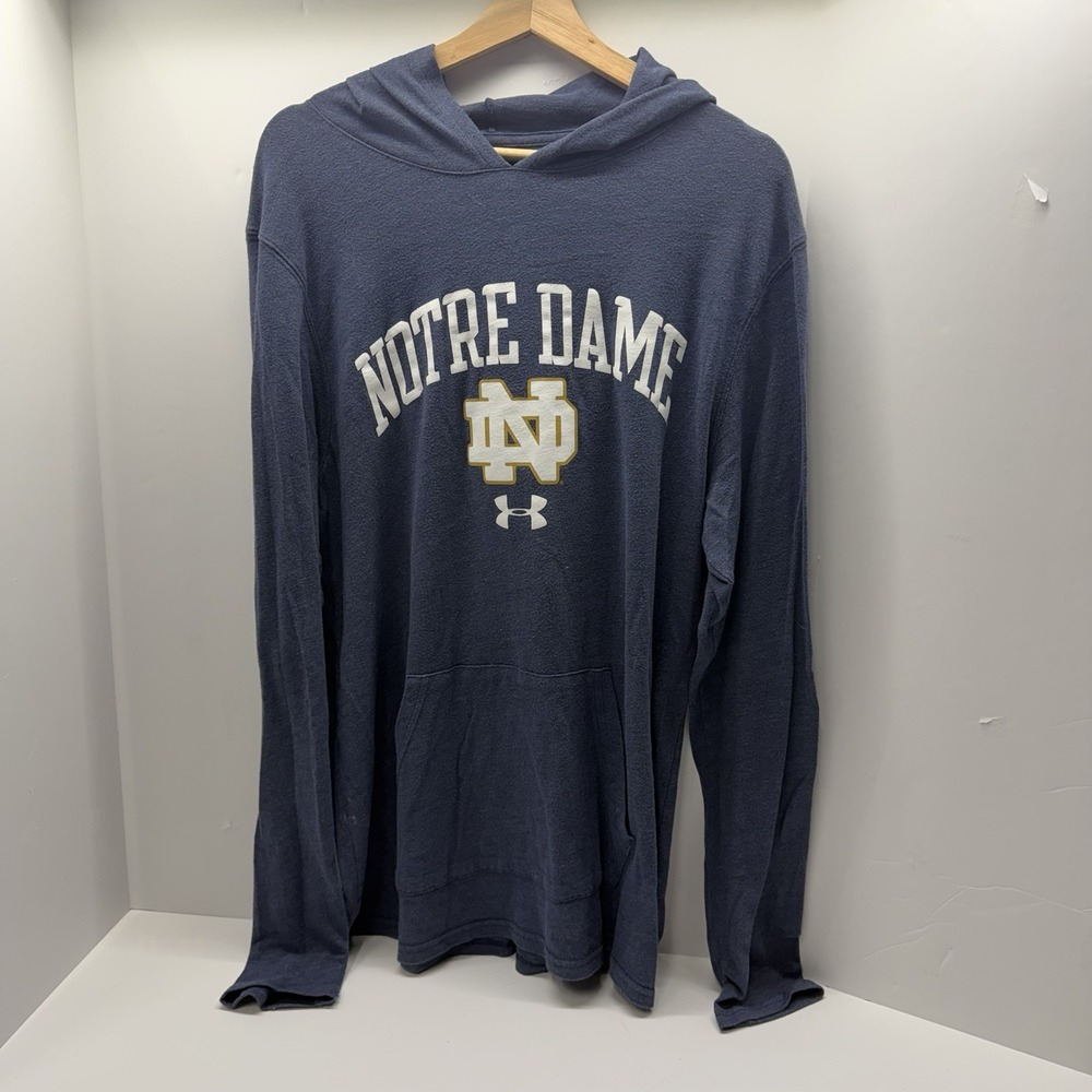 Under Armour Notre Dame Long Sleeve Hooded Shirt Mens Large Blue Football NCAA